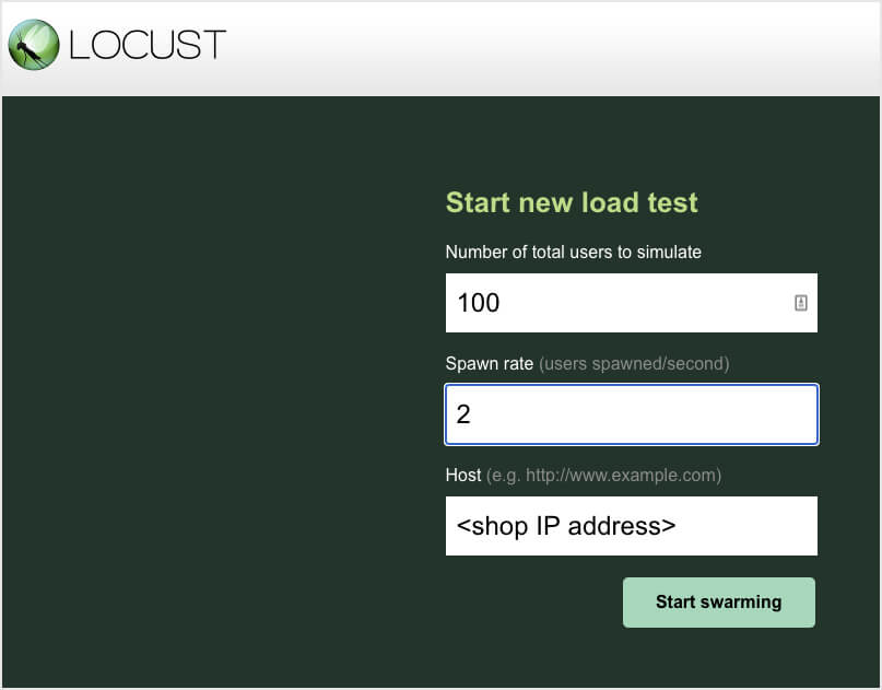User Interface of the locus load generator