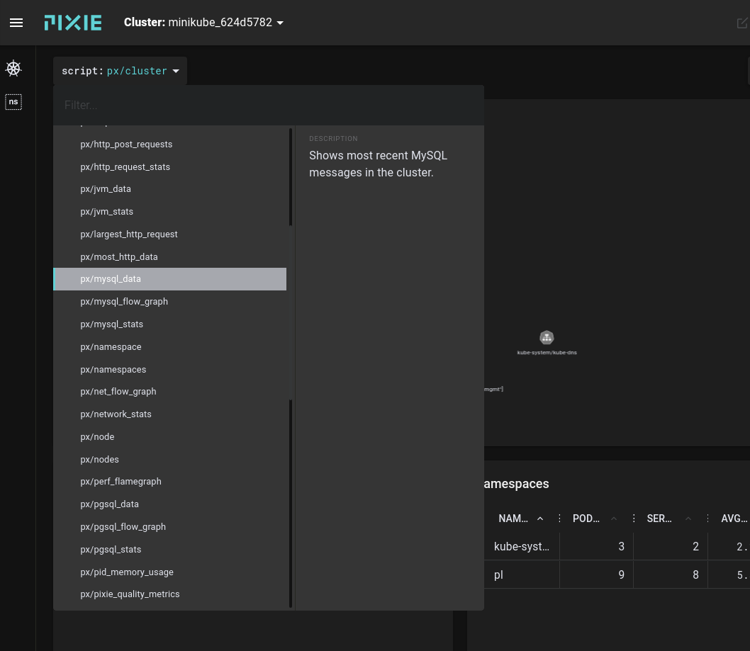 Pixie Live Dashboard view